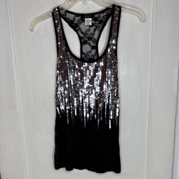 Y2K Deb Black Sequin Lace Tank Top Medium - Picture 1 of 7